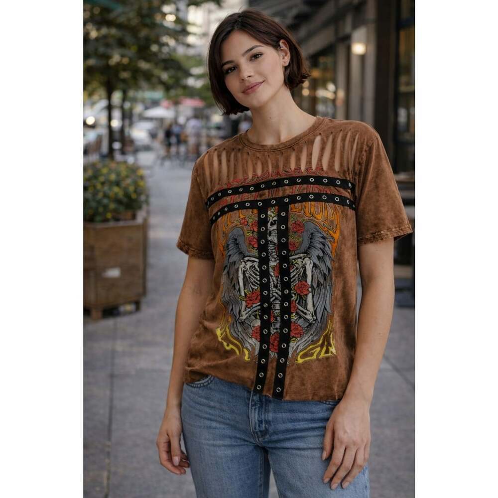 Sinful Affliction Women's Rose Angels crew neck T-shirt NWT Small Excellent A118